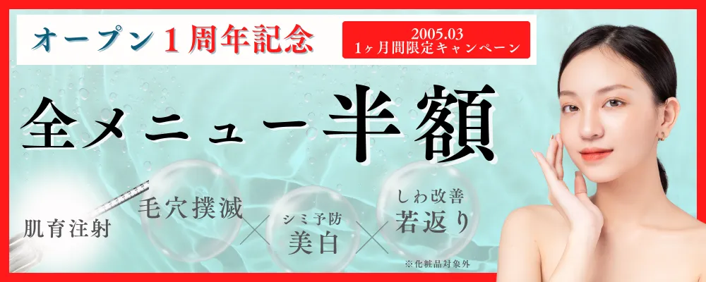 オープン1周年記念　全メニュー半額